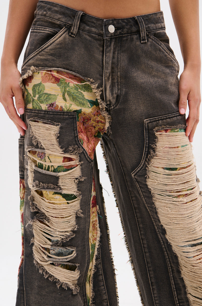BRIGETTE DISTRESSED JEANS WITH JACQUARD DETAIL