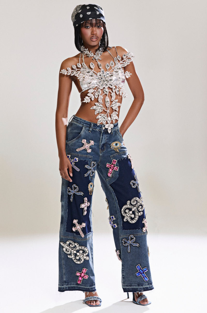WILD AND FREE RHINESTONE DENIM