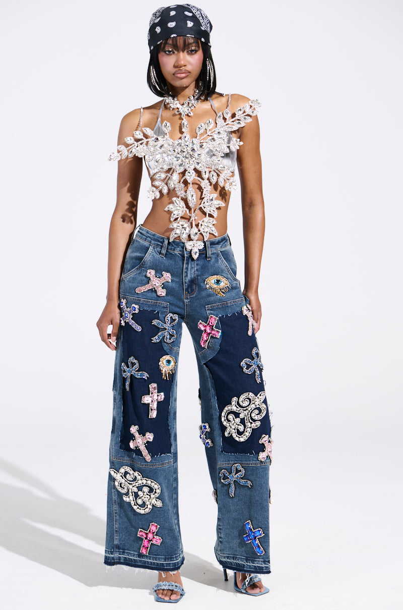 WILD AND FREE RHINESTONE DENIM