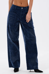 VALERIE VELVET EFFECT WIDE LEG PANT IN BLUE