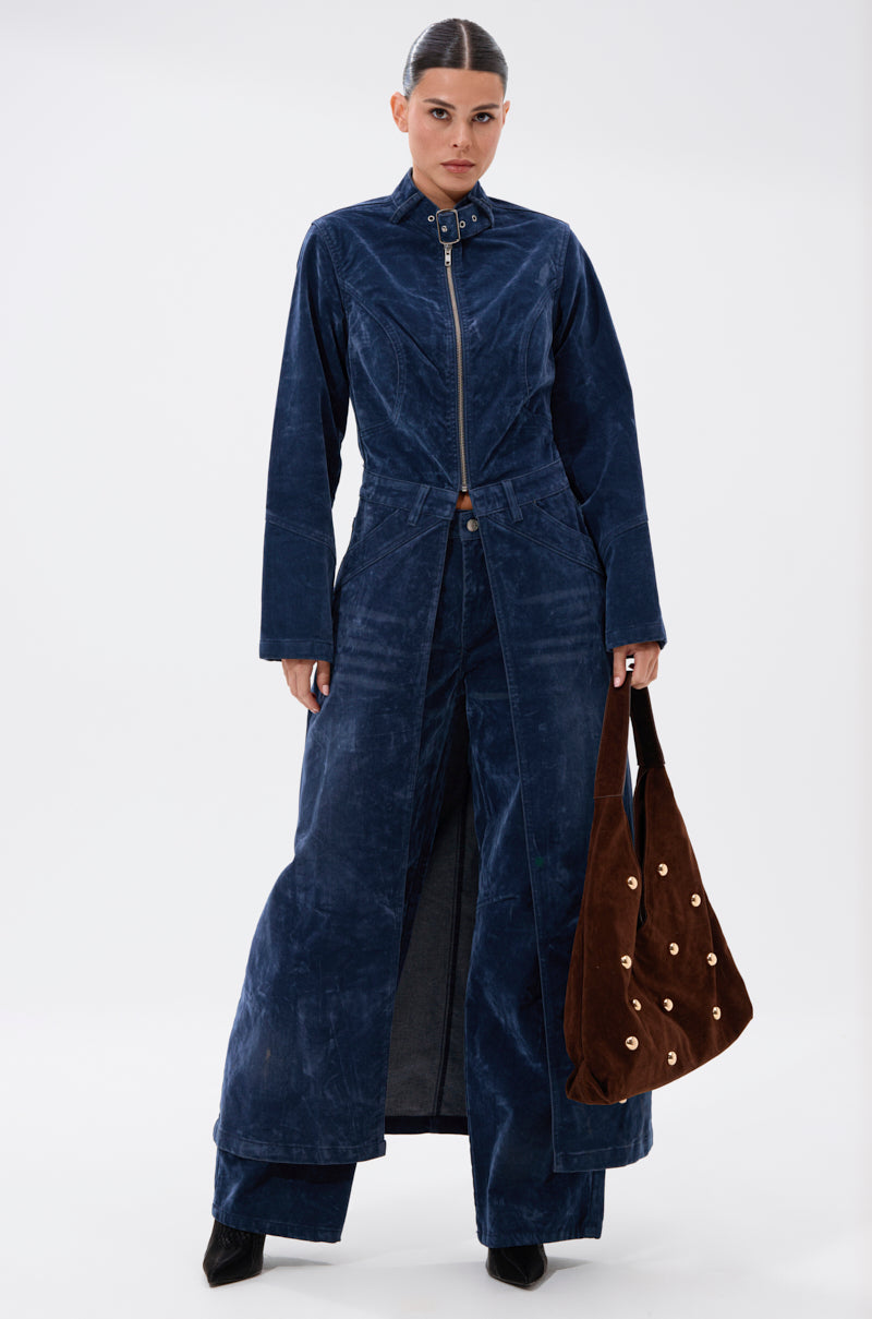 VALERIE VELVET EFFECT TRENCH IN BLUE