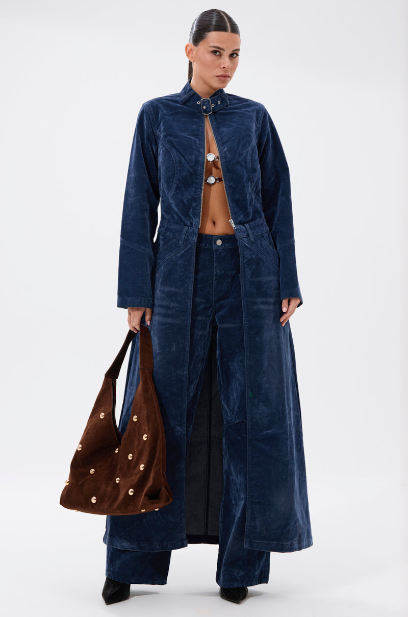 VALERIE VELVET EFFECT TRENCH IN BLUE