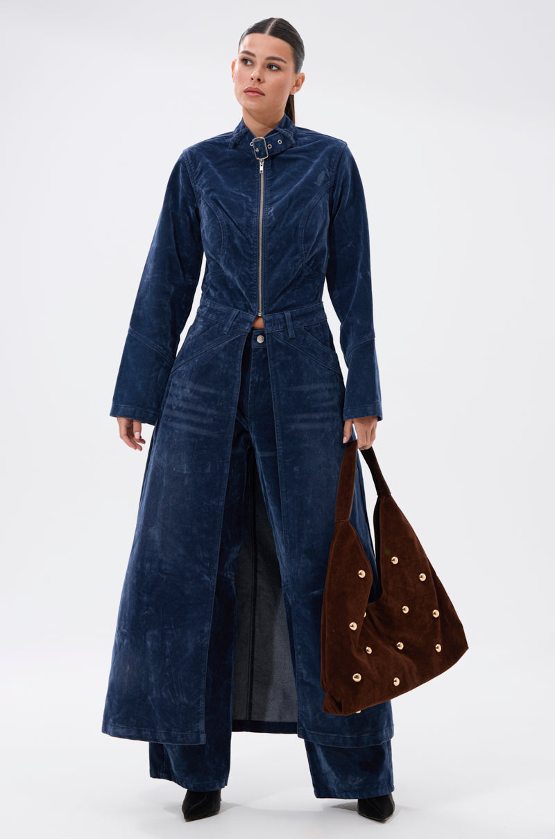 VALERIE VELVET EFFECT TRENCH IN BLUE