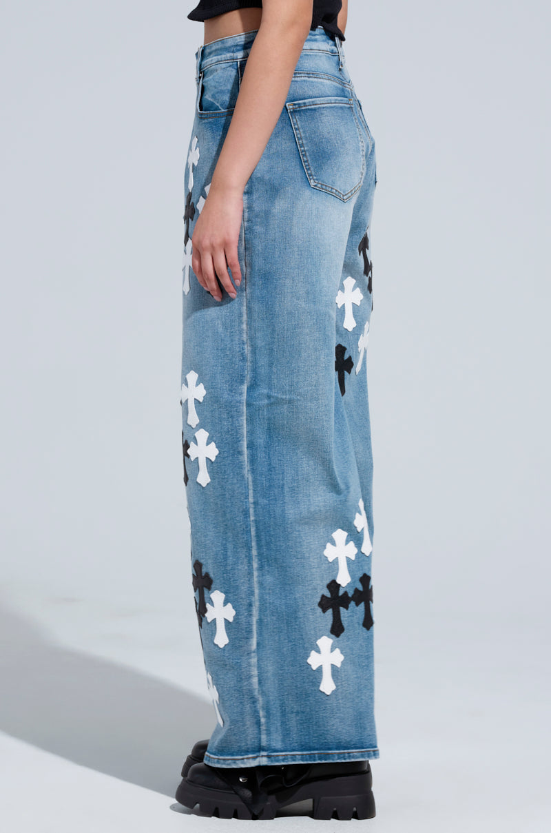 TAKE ME TO CHURCH PATCHWORK DENIM JEAN
