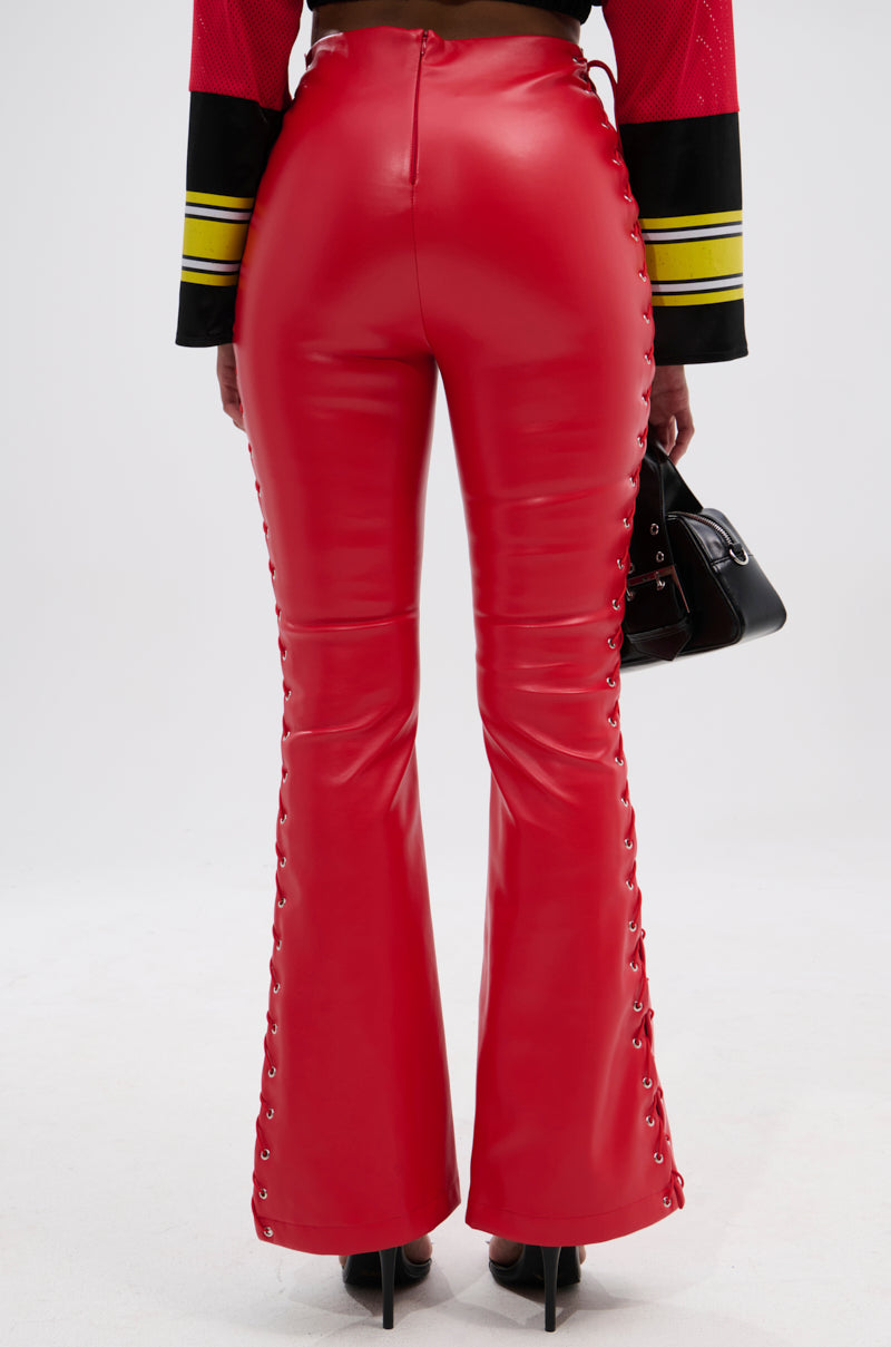 SEXY FAUX LEATHER RED LACE-UP PANTS