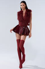 SHE IS ON FIRE FAUX LEATHER MINI SKIRT IN BURGUNDY