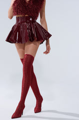 SHE IS ON FIRE FAUX LEATHER MINI SKIRT IN BURGUNDY
