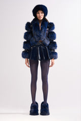 SHE IS ON FIRE FAUX LEATHER MINI SKIRT IN NAVY