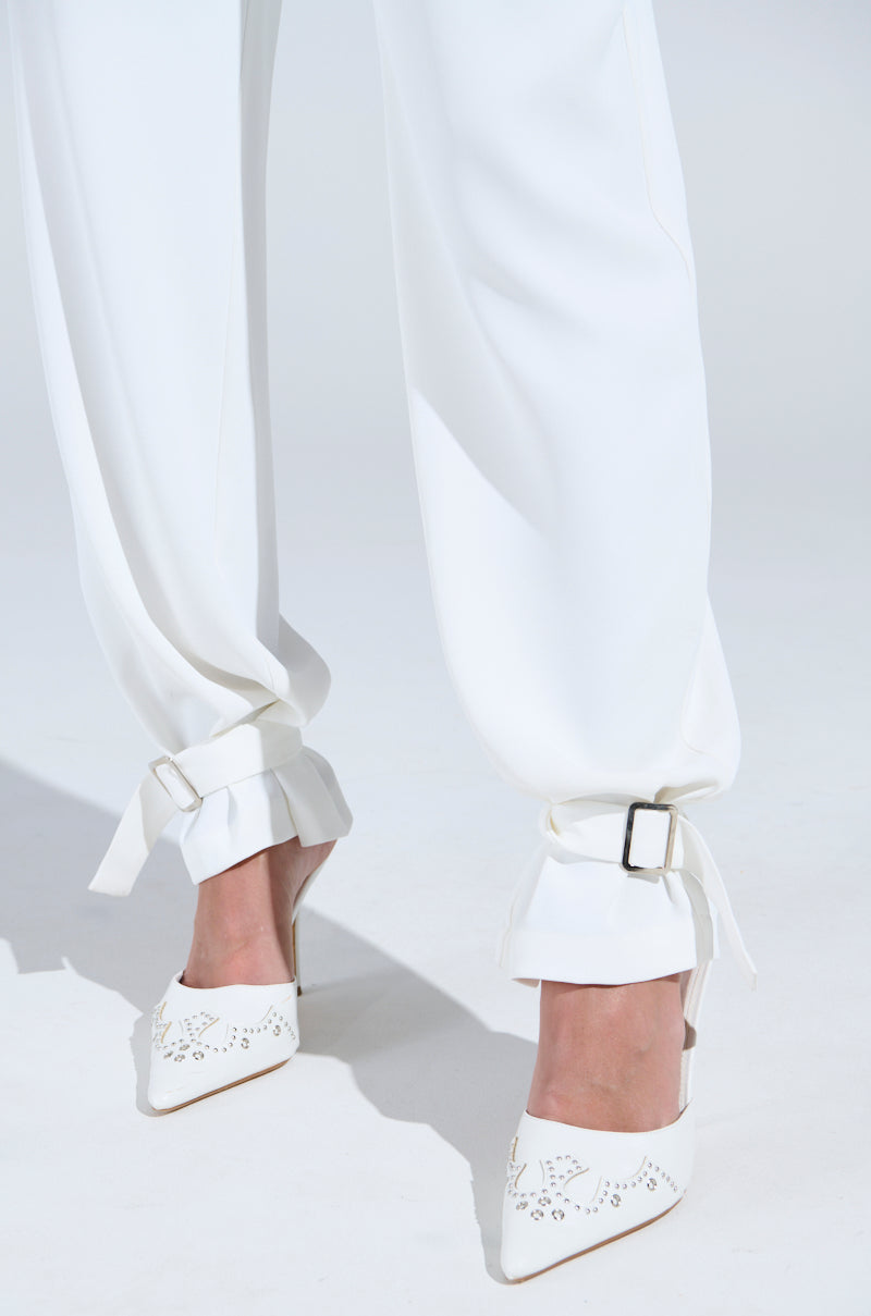 ZOE BUCKLE WAIST WIDE LEG PANTS