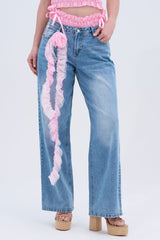 CALL ME RELAXED DENIM PANT WITH RUFFLES
