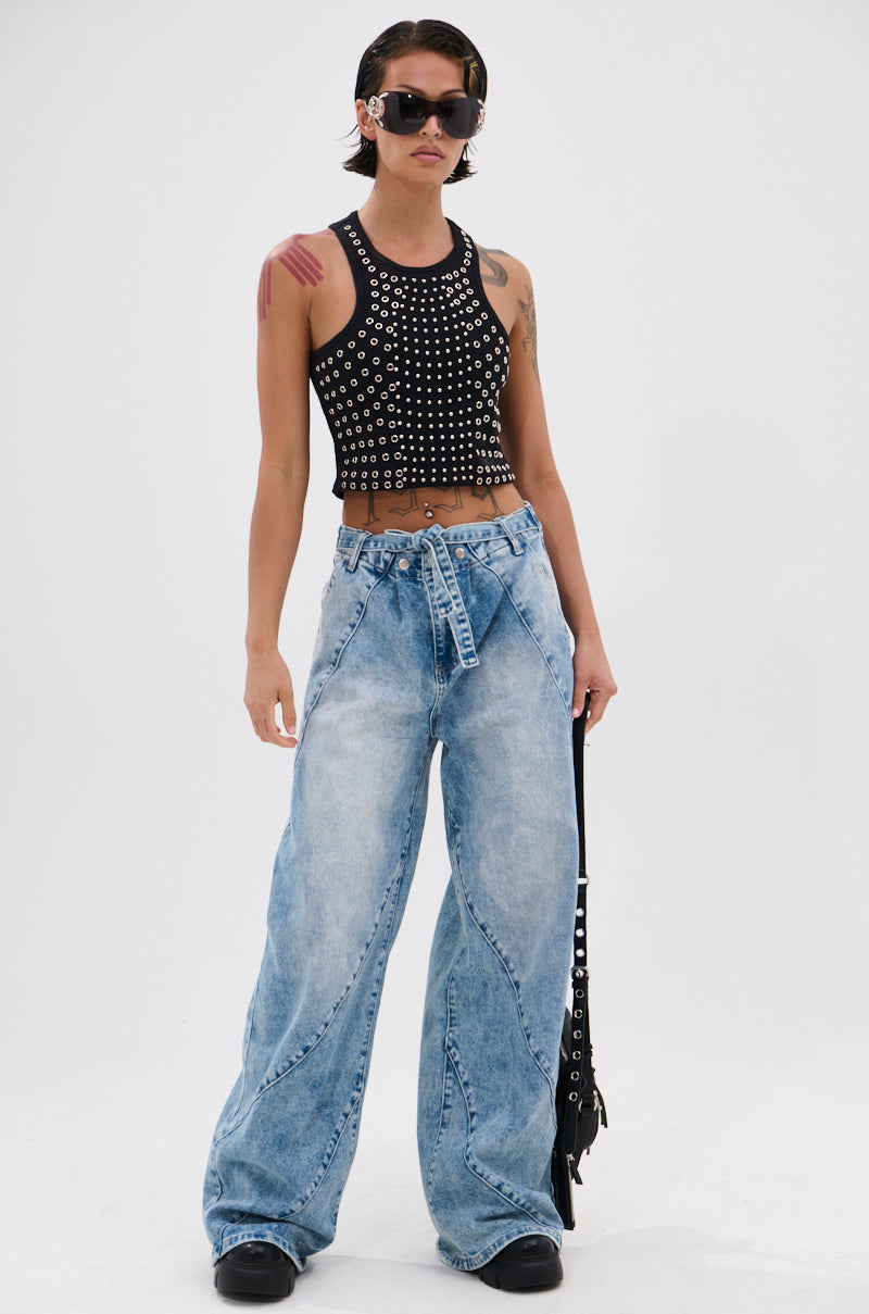 TIED TO YOU RELAXED DENIM PANT WITH TIE BELT