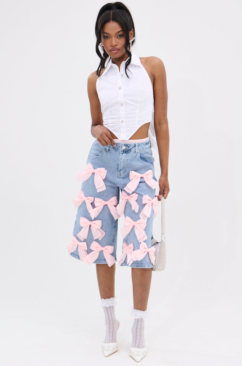 BOWS ALL OVER DENIM BERMUDA SHORT