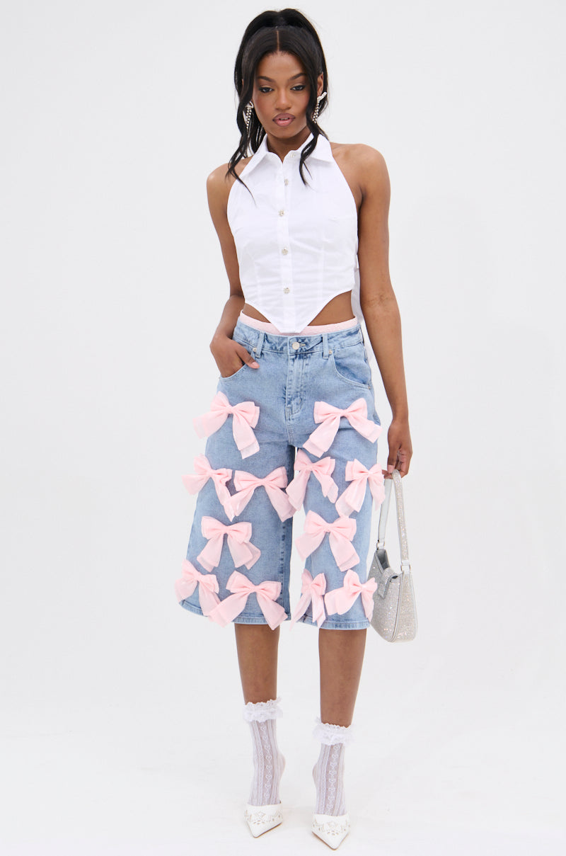 BOWS ALL OVER DENIM BERMUDA SHORT