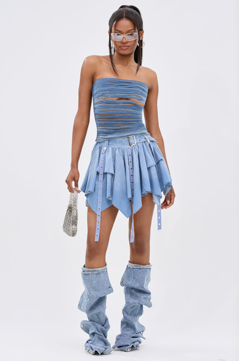 AFTER HOURS CHAMBRAY MINI SKIRT