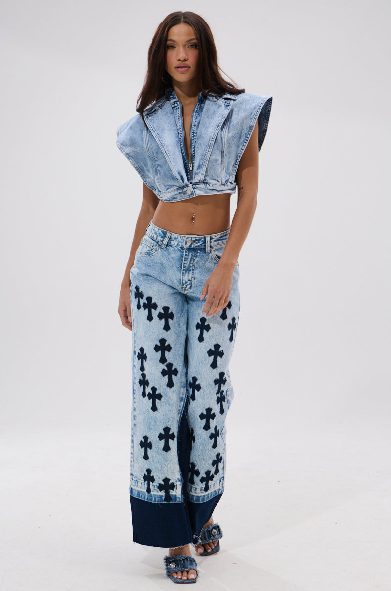 CROSSED OUT WIDE LEG DENIM