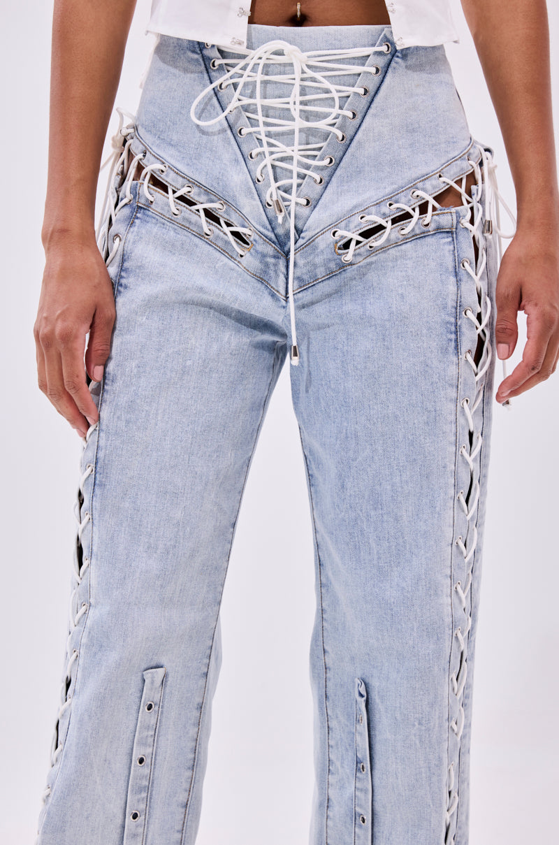 FEELING BLESSED LACE UP DENIM