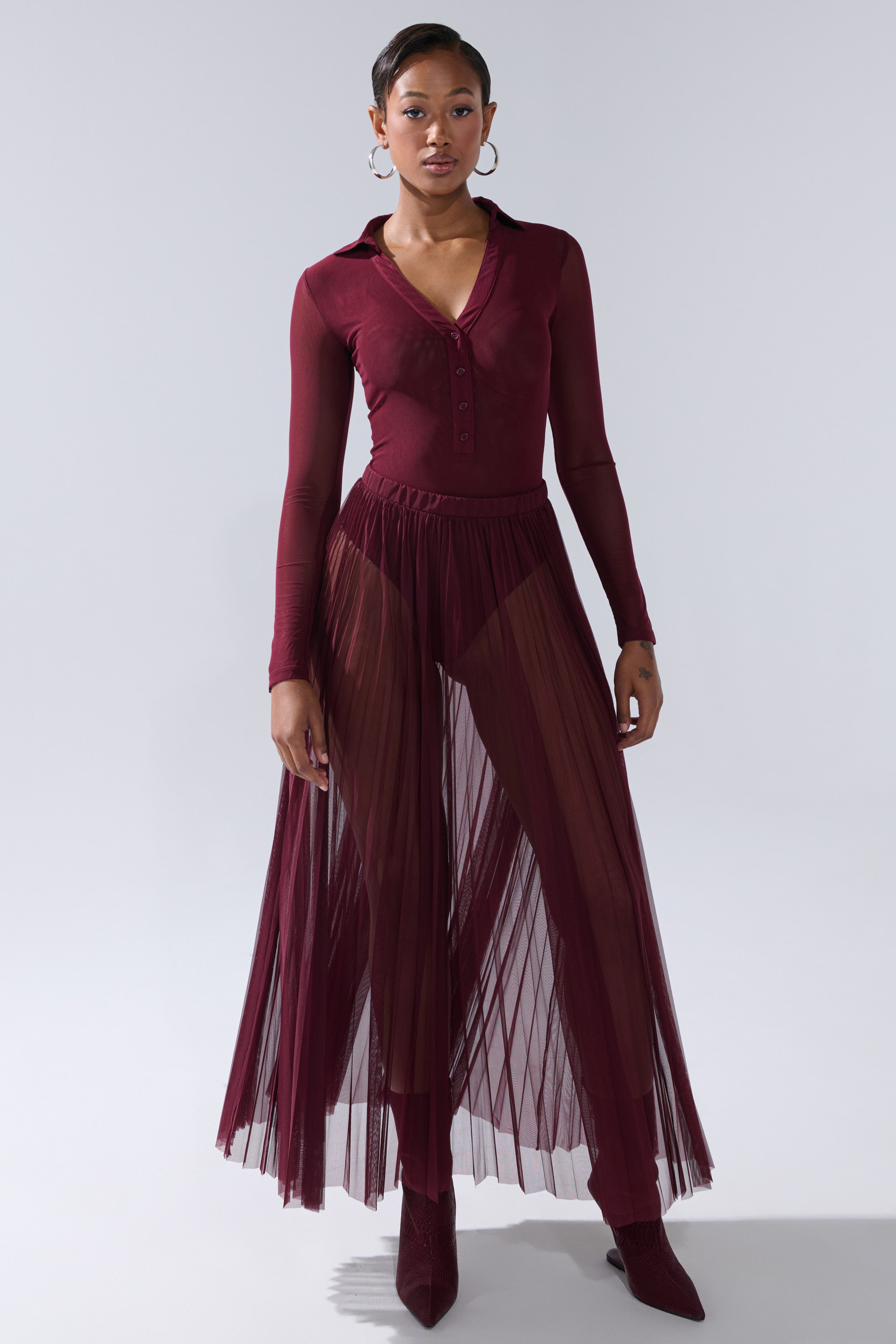 ON FIRE MESH MAXI SKIRT