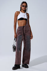 DOUBLE KNEE TEXTURED DENIM OVERALLS