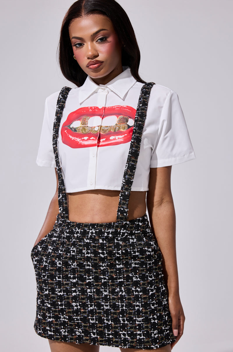 GIRLY POP TWEED OVERALL SKIRT