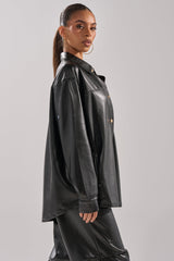 GET WITH IT FAUX LEATHER BUTTON DOWN