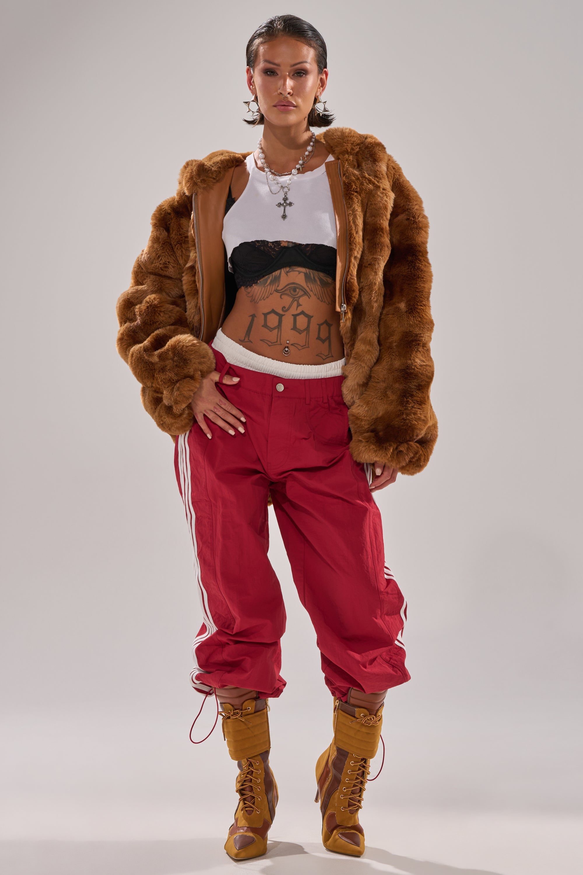LOOK AT ME NOW HOODED FUR BOMBER IN BROWN