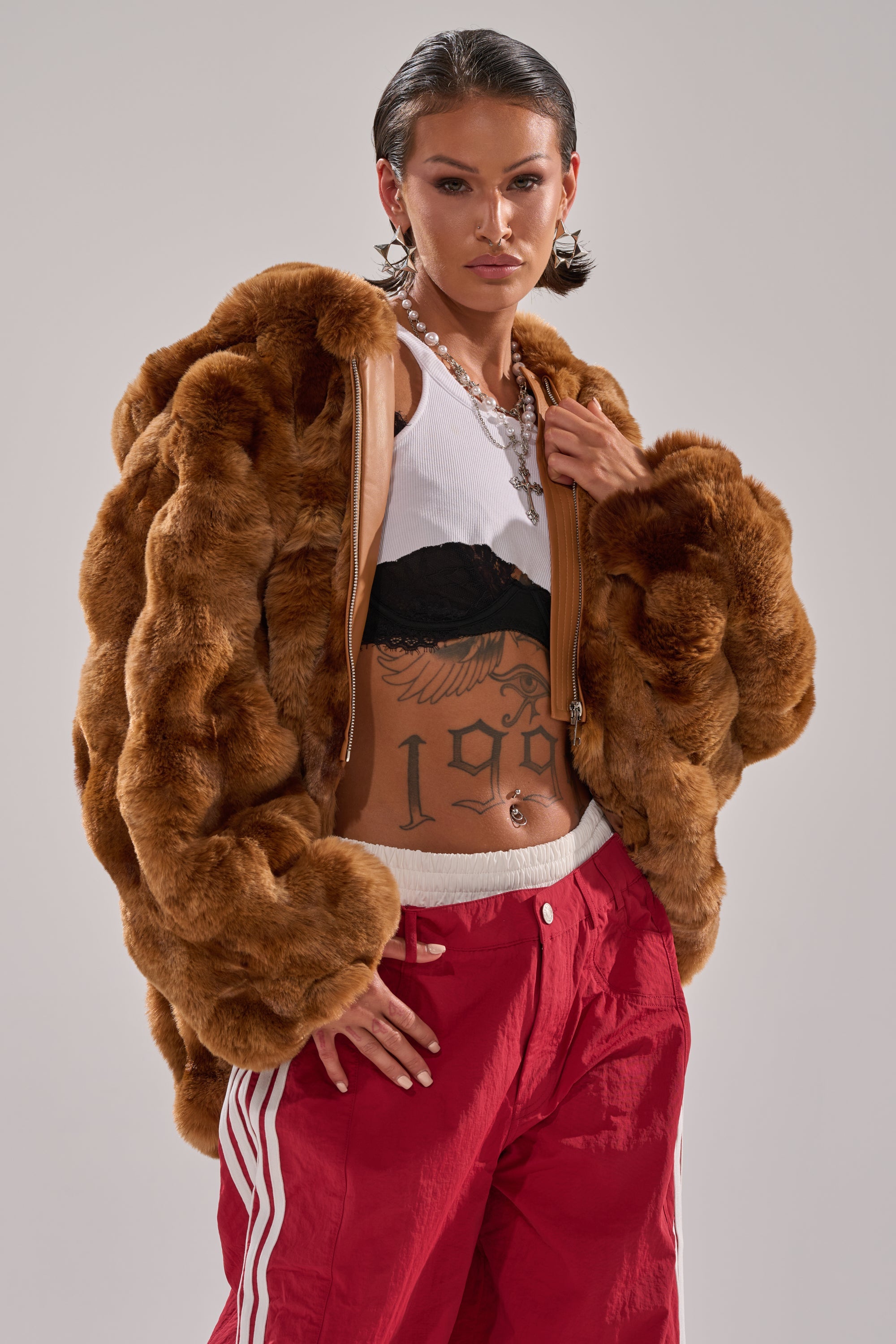 LOOK AT ME NOW HOODED FUR BOMBER IN BROWN