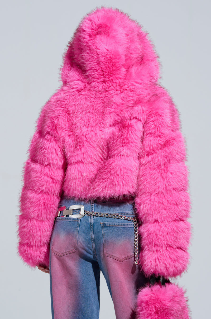 SABRINA HOODED FAUX FUR JACKET