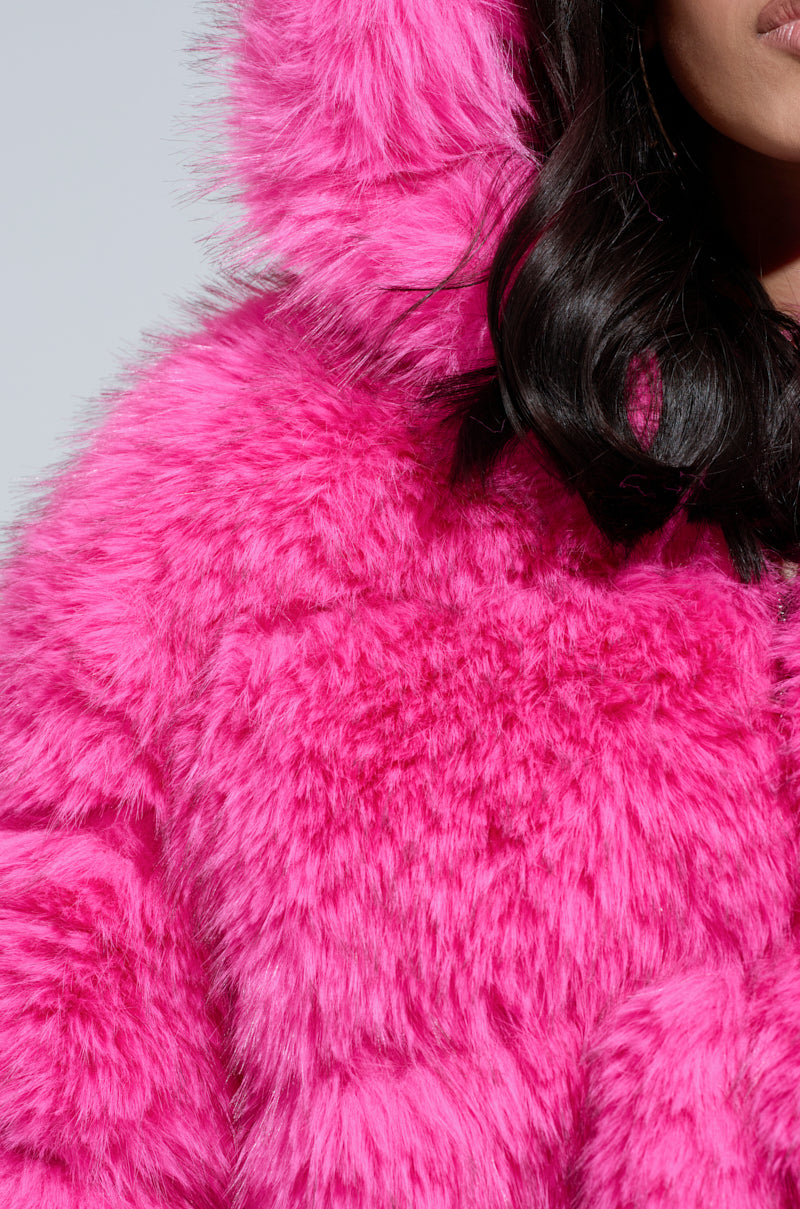 SABRINA HOODED FAUX FUR JACKET