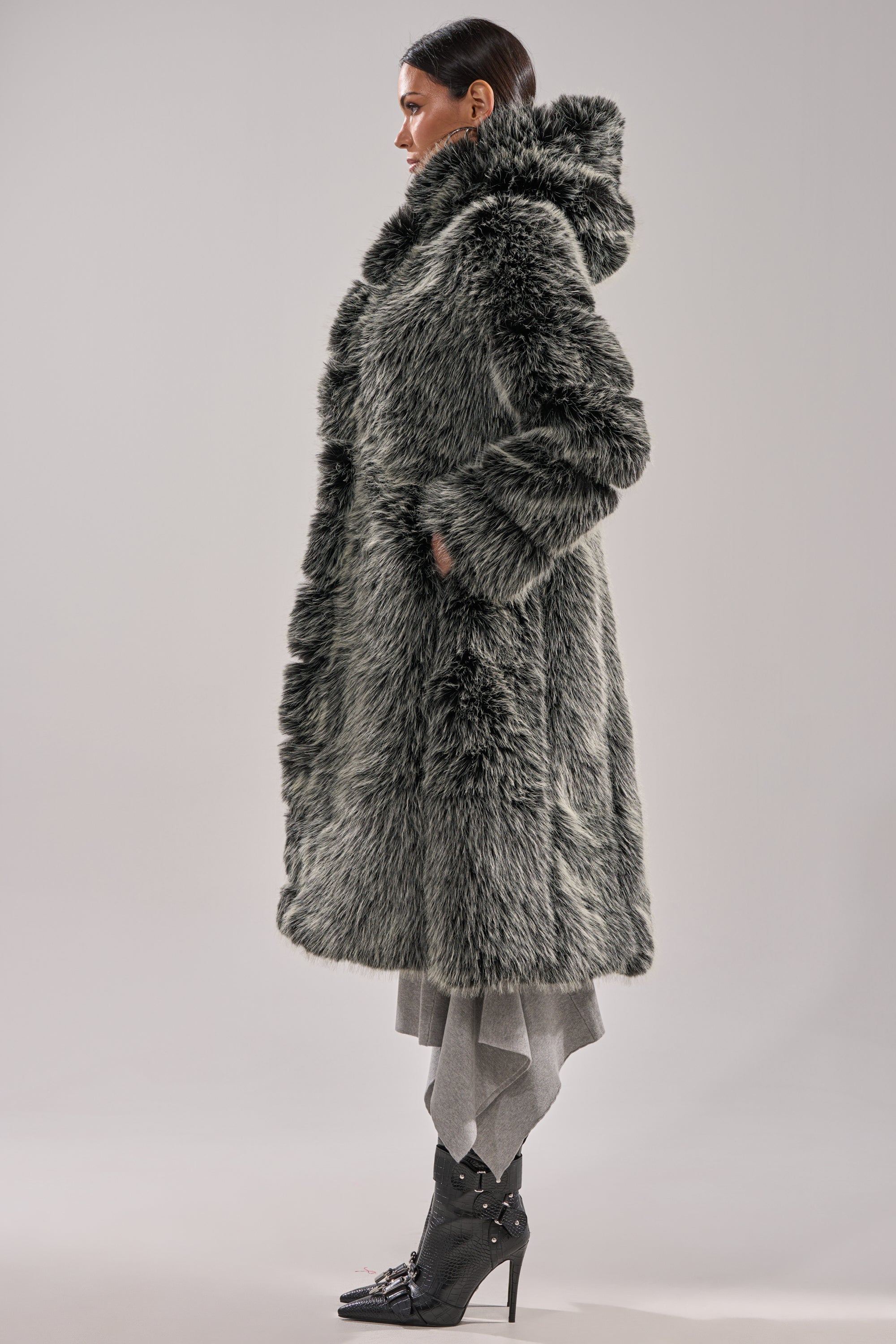 SNOW BUNNY HOODED FAUX FUR COAT