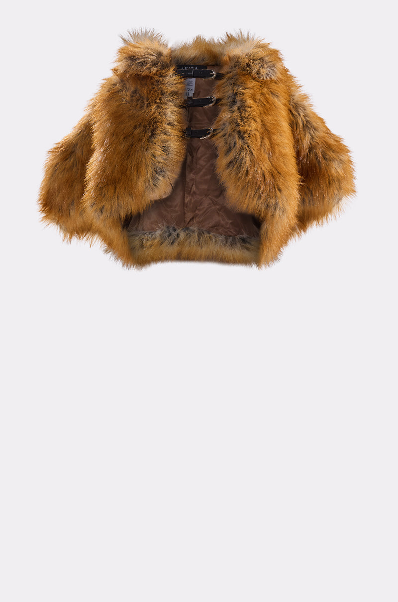 LUXE LIFE FAUX FUR SHAWL IN BROWN