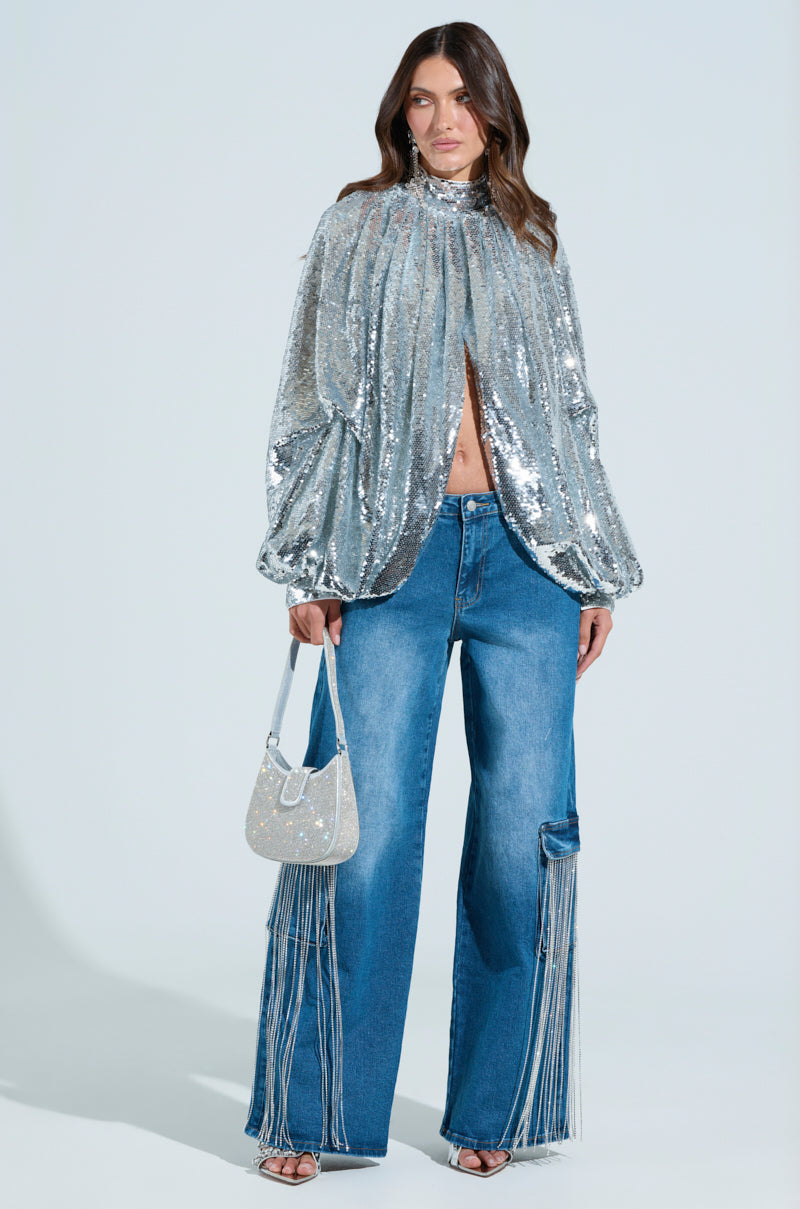 GIMME GIMME RHINESTONE CHAIN CARGO JEANS