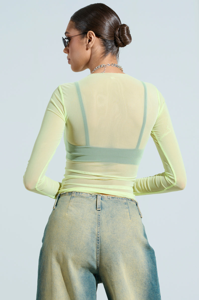 PAXTON SEXY DOUBLE LINED MESH LONG SLEEVE TOP