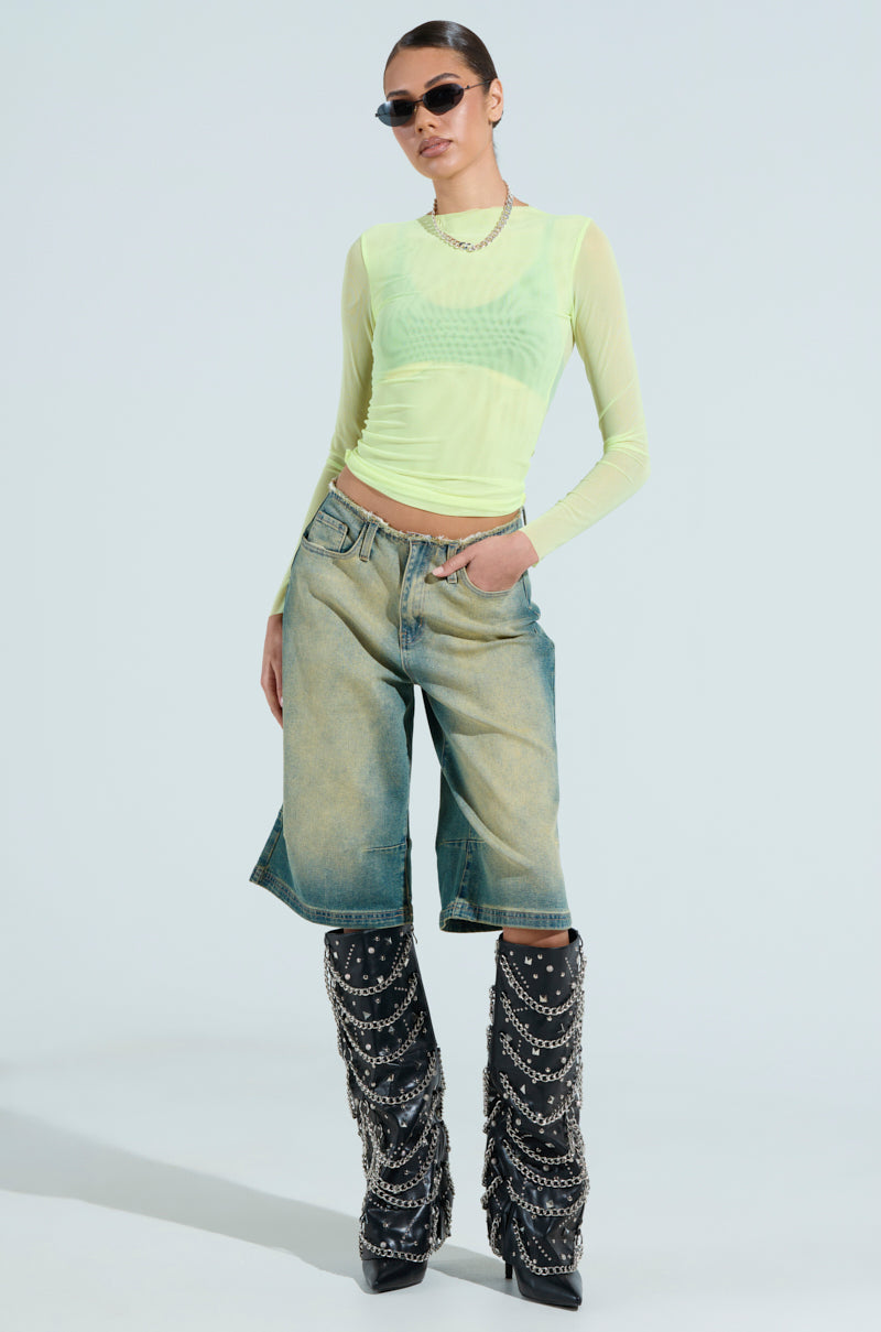 PAXTON SEXY DOUBLE LINED MESH LONG SLEEVE TOP