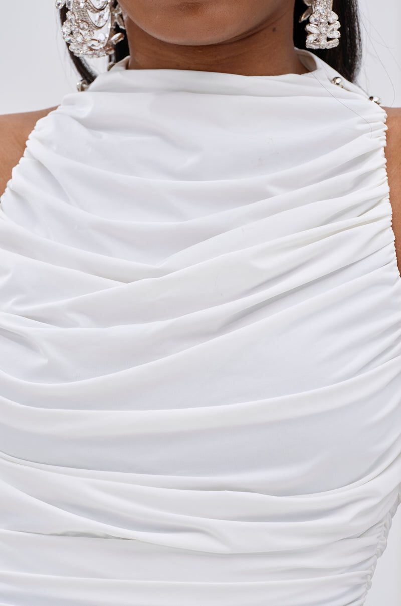 BUSINESS IN FRONT PARTY IN BACK MINI DRESS IN WHITE