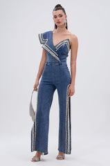 LUXURIOUS DENIM PANTS WITH SIDE SLITS