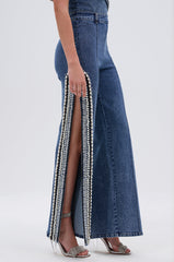 LUXURIOUS DENIM PANTS WITH SIDE SLITS
