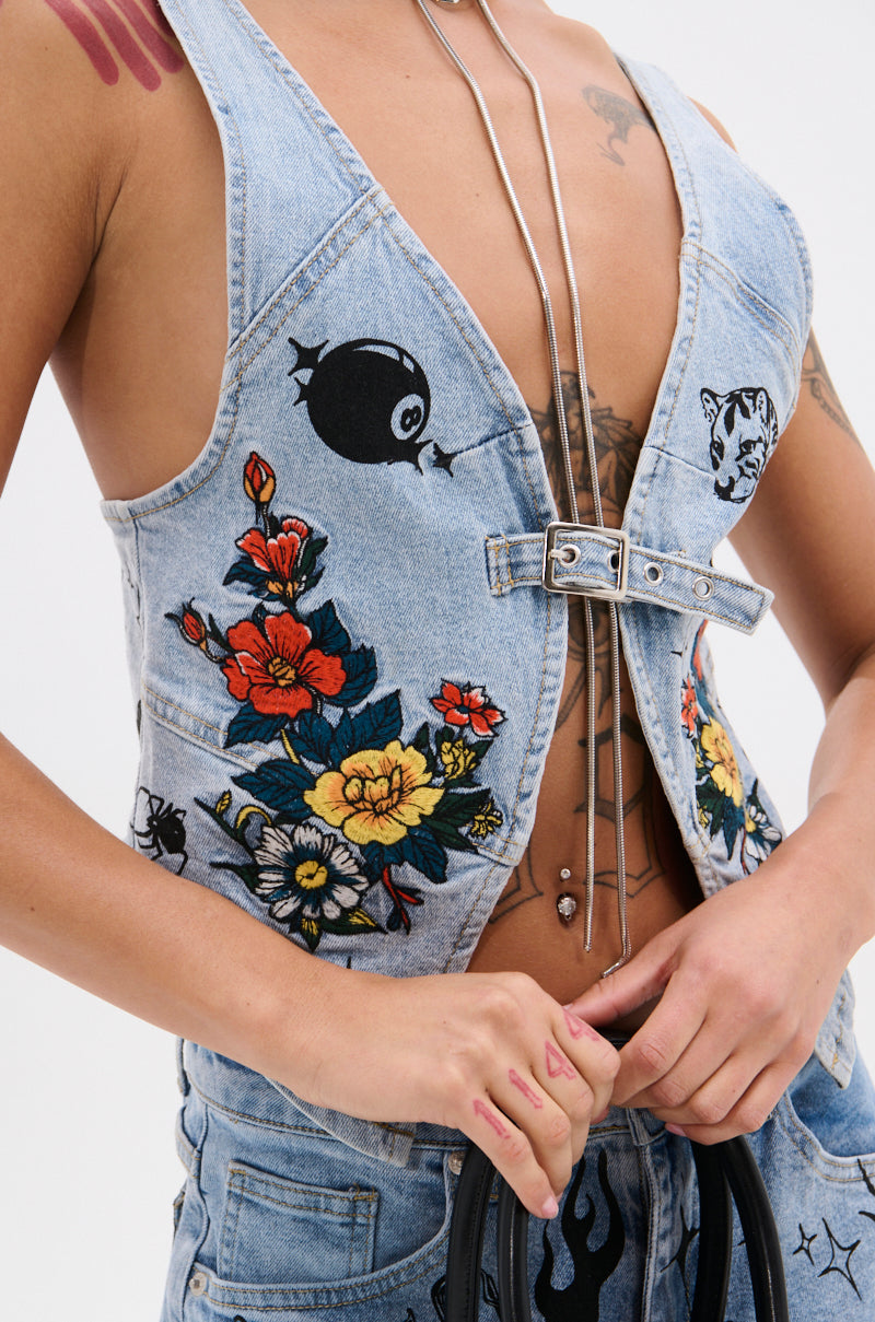 OUT OF MY LEAGUE DENIM HALTER TOP