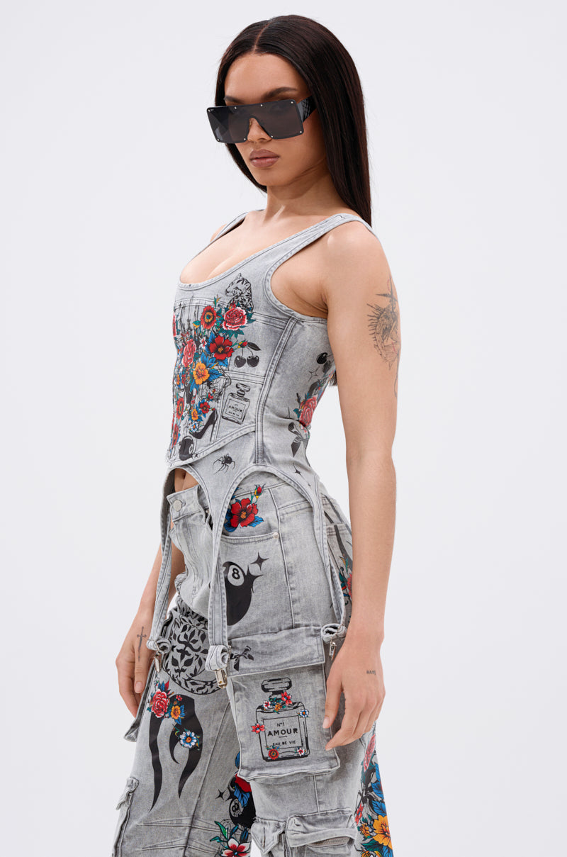 ARBOREAL DENIM CORSET TOP