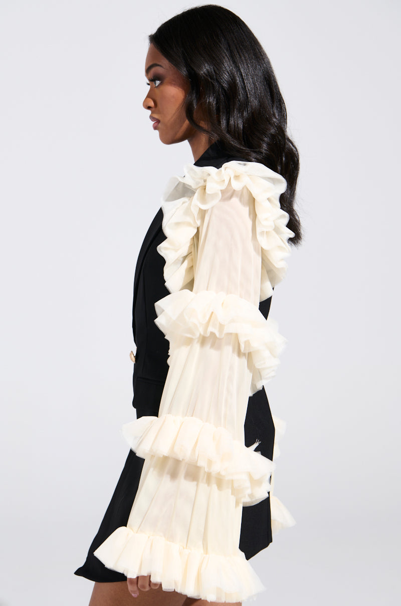 LIVING OVER THE TOP RUFFLE SLEEVE BLAZER MINI DRESS