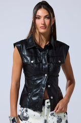 GUESS WHO FAUX LEATHER BUTTON DOWN