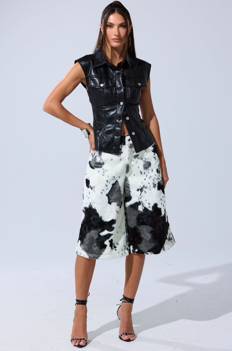 GUESS WHO FAUX LEATHER BUTTON DOWN