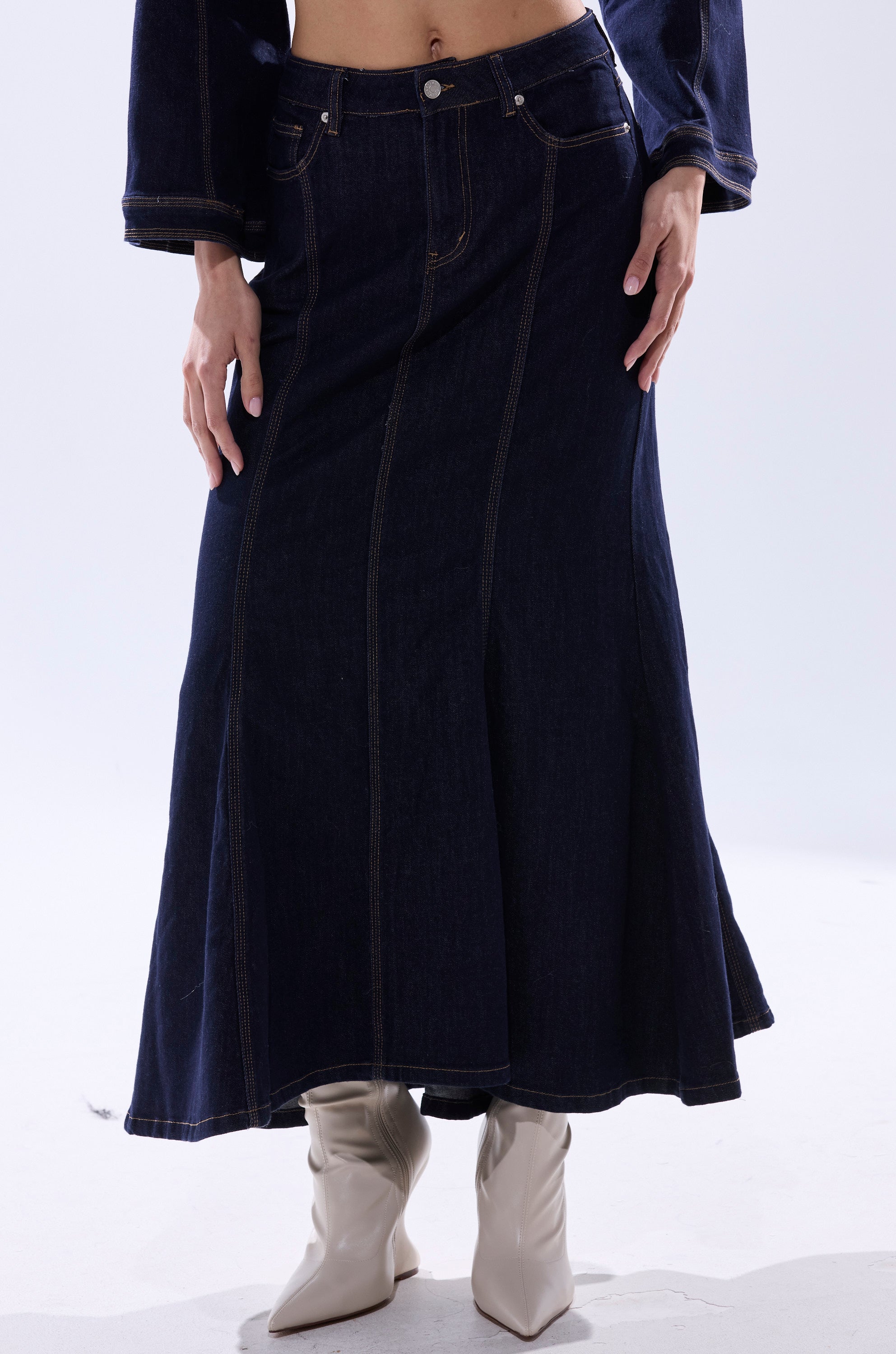 SHES GONE, DANCE ON DENIM MAXI SKIRT