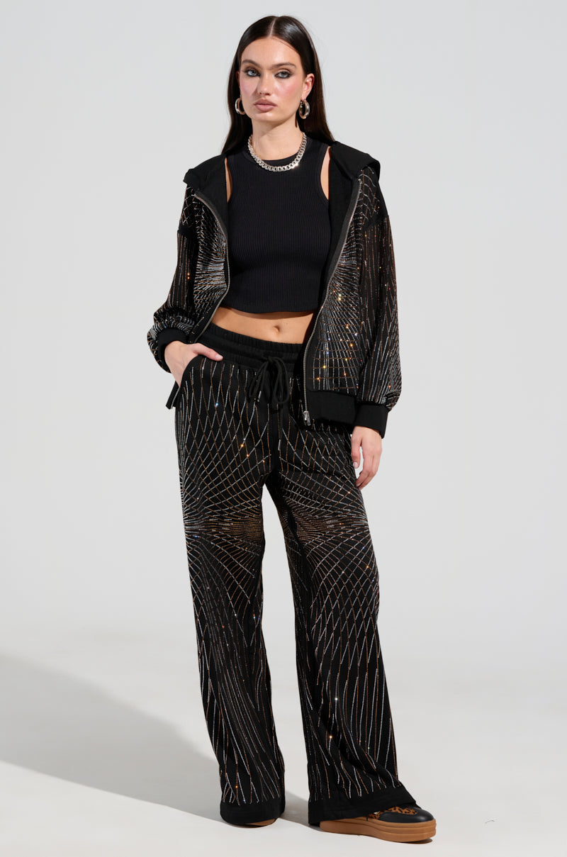 LIGHTS, CAMERA, ACTION! EMBELLISHED WIDE LEG SWEAT PANT