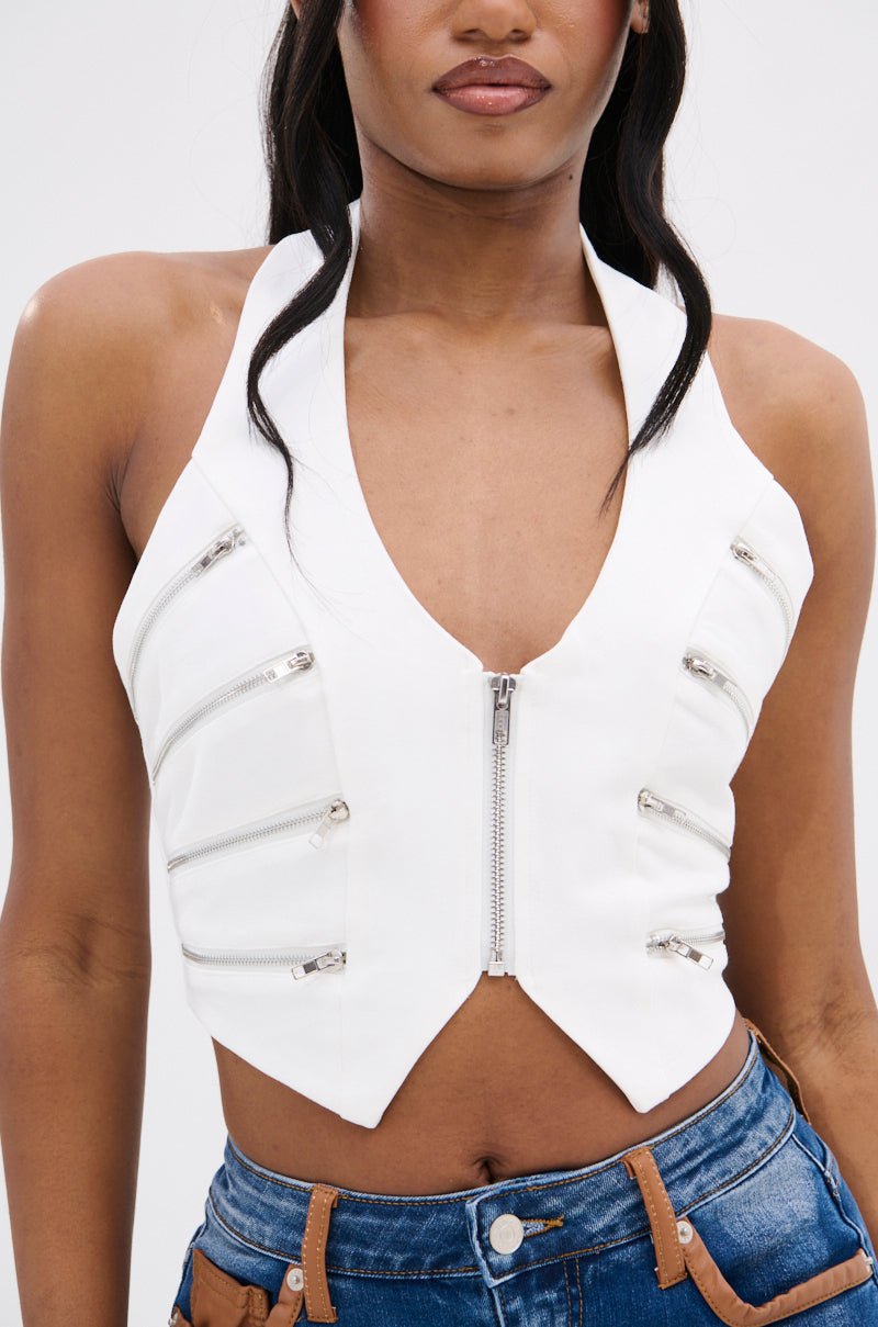 TOUCH ON ME ZIP HALTER TOP