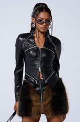 ZIPPIE FAUX LEATHER ZIP UP