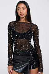KYLIE METAL ORB LONG SLEEVE TOP