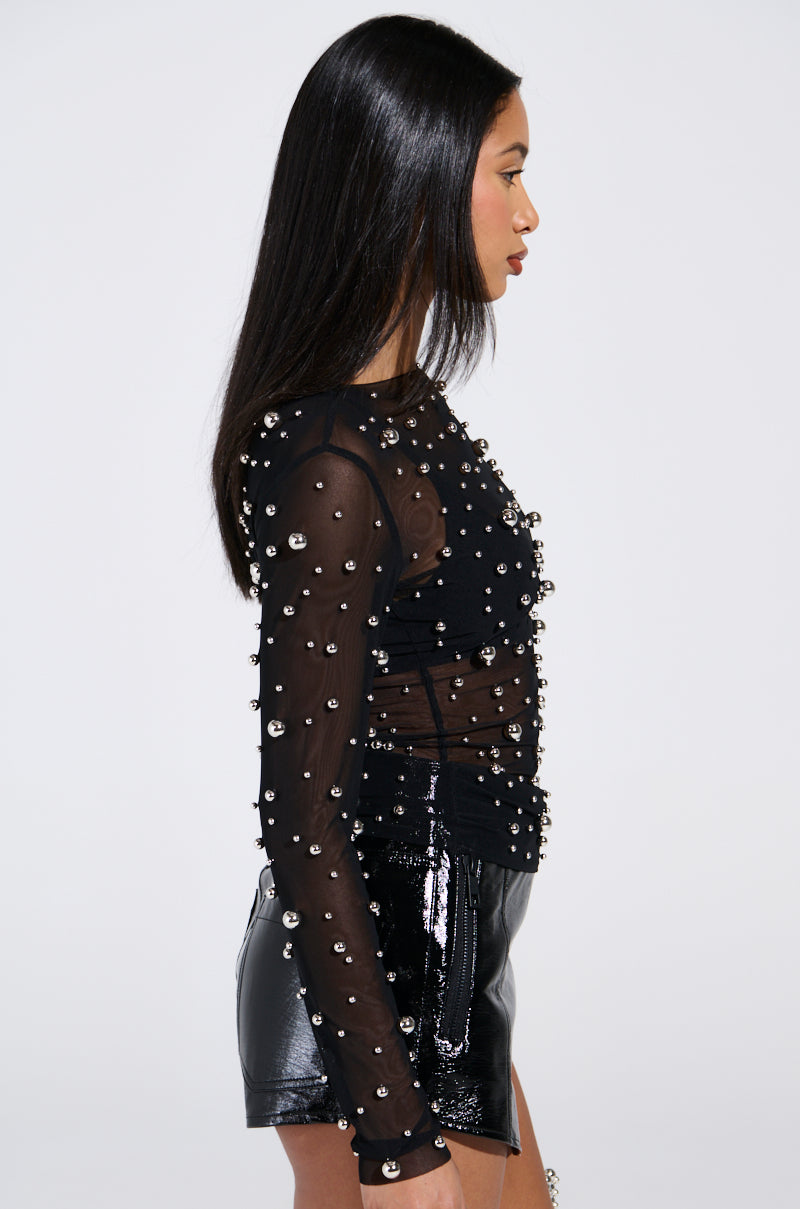 KYLIE METAL ORB LONG SLEEVE TOP