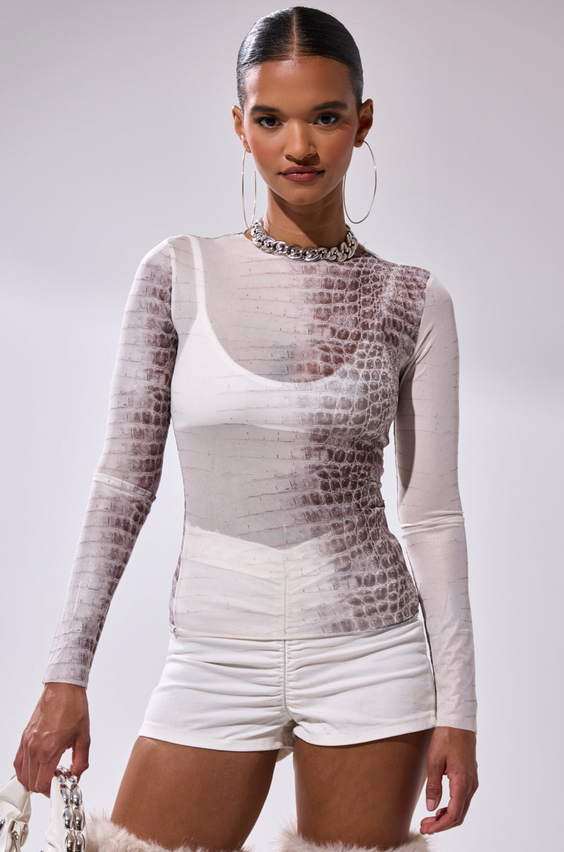 ELBA PYTHON LONG SLEEVE MESH TOP