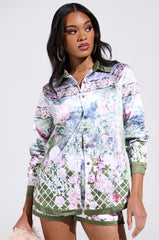 FLOWER PARTY SATIN BUTTON UP SHIRT