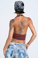 PAXTON SEXY RUCHED PLUNGE MESH HALTER TOP